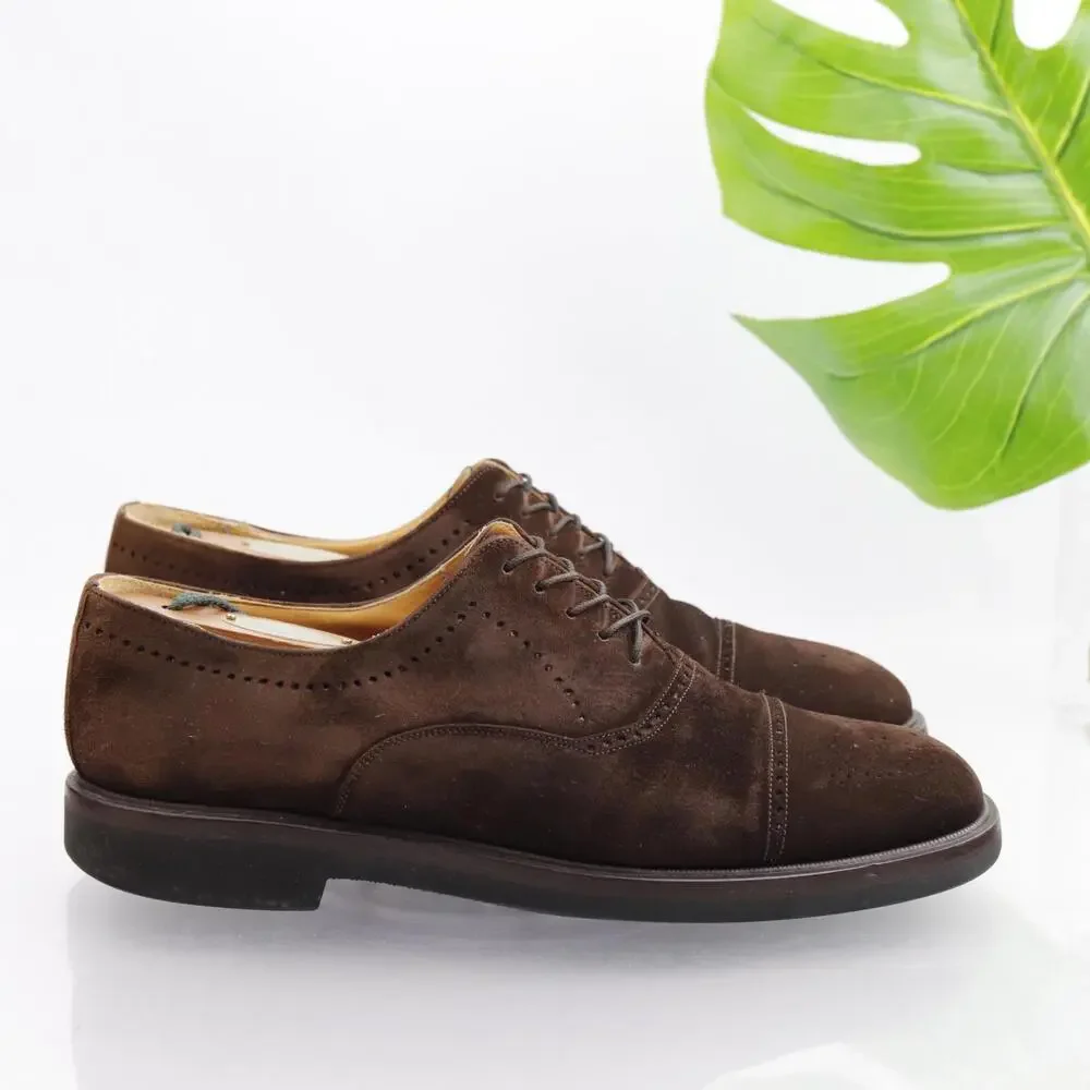 Mezlan Mens Solana Oxfords Size 9.5 Brown Suede Dress Shoe Cap Toe Brogue Vibram